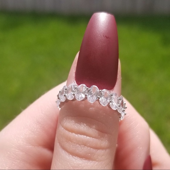 .925 Sterling Silver Oval CZ Eternity Band Ring - Picture 9 of 9